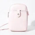 Kleine roze minimalistische crossbody telefoontas van getextureerd leer met magneetsluiting - 14x4x20.5cm / Lichtroze