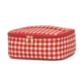 Draagbare rood-wit geruite reismake-uptas van hoge kwaliteit met gouden ritsen - 13.5x6x11cm / Mini Rood en Wit Ruitje