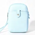 Lichtblauwe crossbody telefoontas met kruislingse textuur en gouden metalen knoop - 14x4x20.5cm / Lichtblauw