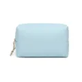 Minimalist light blue PU leather waterproof cosmetic bag with elegant Saffiano texture - Blue