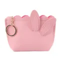 Cute pink rabbit ear mini coin purse with gold keychain ring and wavy lace edge design - 14x3.5x9cm / Deep Pink