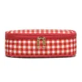 Draagbare rood-witte ruitjes cosmetische opbergtas met dubbele gouden ritssluitingen - 20x6x9.5cm / Rood Wit Geruit