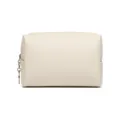 Cream waterproof PU leather cosmetic bag with cross-hatch Saffiano texture variant - Milky White