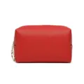 Premium portable red PU waterproof cosmetic bag featuring gold keychain zipper closure - Red