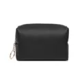 Elegant black PU waterproof cosmetic bag with Saffiano texture and gold ring zipper - Black