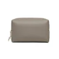 Borsa cosmetica impermeabile in pelle PU Saffiano grigia con zip ad anello dorato - 17x7x10cm / Grigio