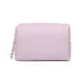 Square lavender PU leather makeup bag with gold ring zipper pull for travel storage - Light Purple