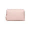 Portable pink PU leather waterproof cosmetic travel bag with durable textured finish - Light Pink