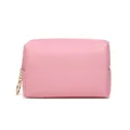 Portable square pink PU leather waterproof makeup bag with gold ring zipper pull - Pink