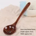 Premium Japanese style long handled wenge wood slotted spoon for kitchen and hot pot - 长柄大漏勺