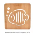 Square bamboo heat-resistant placemat with hollow bubble fish design, 16cm diameter - Diameter 16cm / Bubble Fish Mat