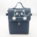 Schattige marineblauwe PU-leren crossbodytas met kattenprint en drukknoopsluiting - Donkerblauw