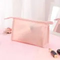 Elegant pink semi-transparent PVC waterproof makeup bag for cosmetic toiletries - Peach Pink