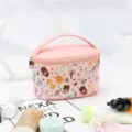 Rosa PU Leder Kosmetiktasche mit niedlichem Tierdruck, grosse Reise Make-up Aufbewahrungstasche. - 20*12,5*12,5 cm / Rosa
