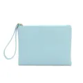 Elegant waterproof PU leather cosmetic bag with wristlet strap in light baby blue finish - Light Blue