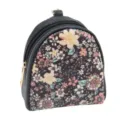 Mini bloemen portemonnee met sleutelhanger clip en zwarte kunstleren bies detail - 9*4*9cm / Zwart