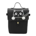 Borsa a tracolla carina in pelle PU nera con stampa gatto bianco e manico superiore - Nero