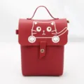 Minimalistische rode PU-lederen crossbody handtas met schattige witte kattenprint - Jujuberood