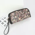Grande trousse de maquillage à imprimé floral avec fermeture éclair pour papeterie - Noir / 21*8*11cm