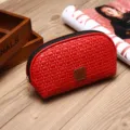 Grote rode geweven cosmetische tas met gouden rits, draagbare make-up opbergtas. - 20x6x11.5cm / Rood
