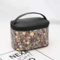 Bloemen cosmetische tas met handvat grote capaciteit draagbare make-up organizer waterdicht. - 20*12,5*12,5 cm / Zwart