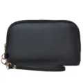 Pequeño bolso de cosméticos en cuero PU negro con correa de muñeca y textura fina - 19.5*2.5*13.5cm / Negro