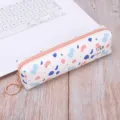 Minimalist cartoon PU pencil case with colorful pattern and gold keyring on laptop - Colorful Polka Dot