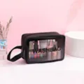 Borsa da toilette portatile in pelle PU nera impermeabile con finestra PVC trasparente - Nero