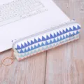 Minimalist geometric pattern PU leather pencil case in blue and pink with gold keychain - Blue Triangle