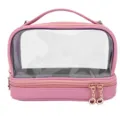 Neceser impermeable de doble capa en cuero PU rosa y PVC transparente con asa superior - 21x13x14cm / Rosa