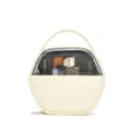 Minimalistische crèmekleurige PU-lederen make-uptas met een transparant venster - Halfcirkelvormige Handgreep / Beige