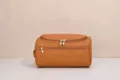 Grote bruine PU-lederen cosmetische tas met gouden ritsen voor reisorganisatie - 26*15*14cm / Geel