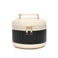 Borsa cosmetica rotonda intrecciata di grande capacità con manico e cerniere dorate - Taglia M / Crema e nero