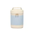 Elegante borsa da toilette da viaggio intrecciata blu con manico crema e doppie zip dorate - Versione Grande / Beige e Blu