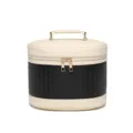 Premium gewebte Kulturtasche für Reisen in Creme und Schwarz mit stabilem Tragegriff - Kurze Version / Creme und Schwarz