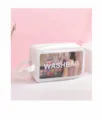 Spacious white waterproof cosmetic wash bag with transparent window showing makeup items inside - White