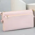 Minimalist pink PU leather crossbody bag with cross-hatch texture and golden zippers - 20x3.5x12cm / Pink