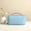 Grote lichtblauwe PU-lederen reistoilettas voor make-up met handig handvat en rits - 24x11x11cm / Blauw