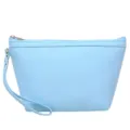 Lichtblauwe PU lederen cosmetische tas met rits en handige polsband voor make-up. - Meerblauw