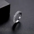 Elegant silver micro-pave zircon ring with full diamond setting and oval center stone - Size 6 / White Gold
