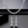 Elegant silver flower jewelry set featuring sparkling cubic zirconia necklace and earrings - Flower Necklace Earrings Set (Z22092501)