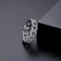 Icy silver cuban link chain ring featuring sparkling pavé stones on a premium dark surface - Size 6 / White Zircon White Gold Plated