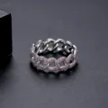 Anillo de cadena cubana plateado con pavé de piedras rosas en estilo hip-hop. - Talla 6 / Circonita Rosa Oro Blanco