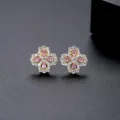 Elegant four-petal flower stud earrings with pink and white cubic zirconia - Pink Flower (E21011702-18K) / Gold Style