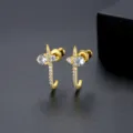 Unique gold-plated hook earrings featuring brilliant cubic zirconia stones for women - J Shaped Curved Style / Gold (E20112011)