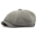 Vintage faux suede newsboy cap for men and women in classic grey color. - 56-59cm / Gray
