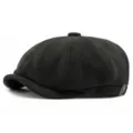 Classic vintage black suede newsboy cap for men and women, stylish warm baker boy hat - 56-59cm / Black