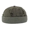 Distressed retro docker hat with ribbed knit cuff for a casual and stylish yuppie look. - Miki Hat (DZ013) / Adjustable (56-60cm) / Distressed Gray