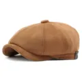 Classic brown suede newsboy cap in retro octagonal style for autumn and winter - 56-59cm / Coffee