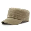 Berretto cadet in cotone lavato vintage kaki con occhielli in metallo e parasole. - Adatto a Circonferenza Testa 55-60cm / Stile 1-Cachi
